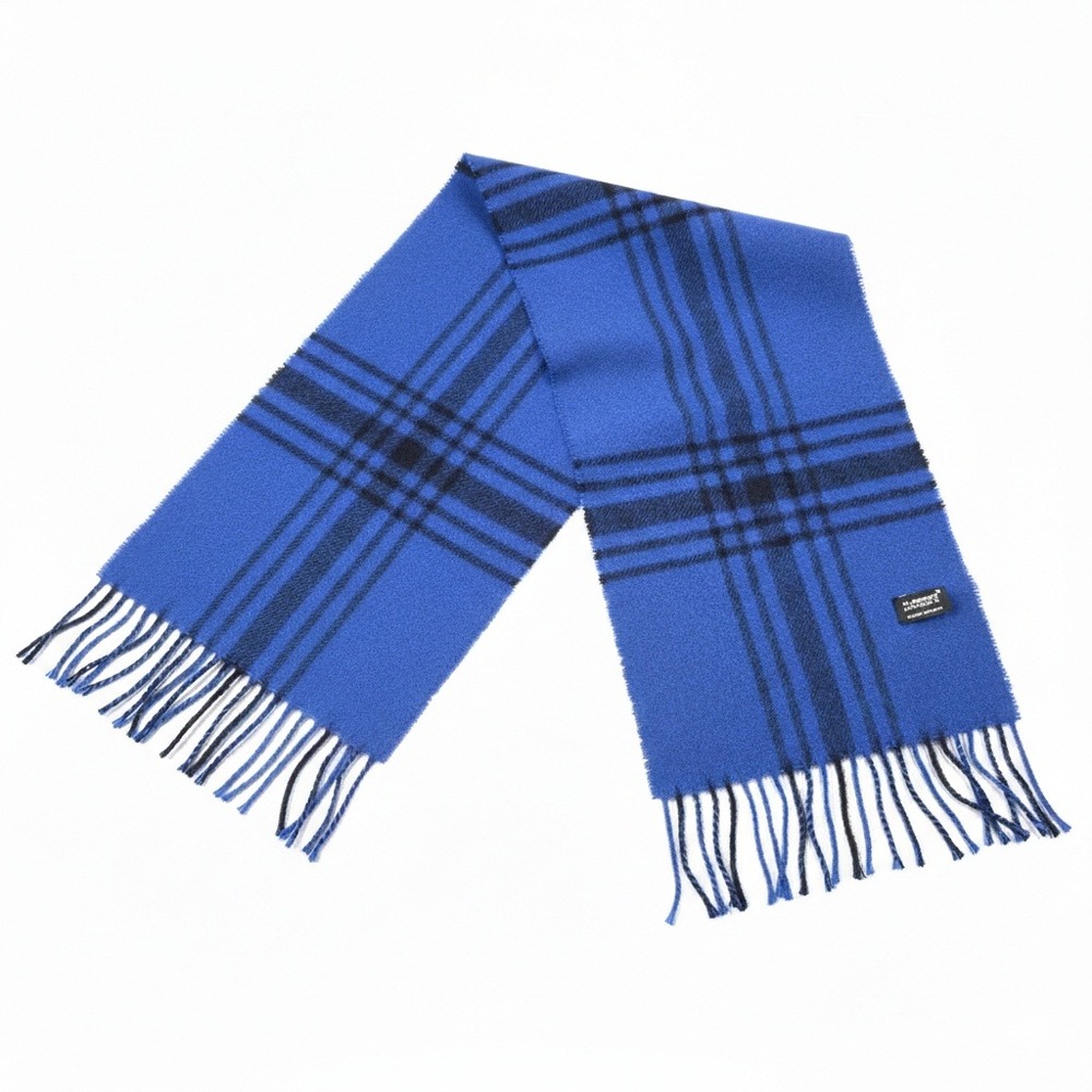 IL MORO FIRENZE‎ Scarf Blue Plaid Cashmere Wool Blend Made in Italy Luxury Soft